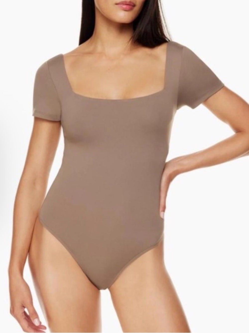 Babaton by Aritzia Women’s Square Neck Short Sleeve Bodysuit - Taupe xsmall NWT